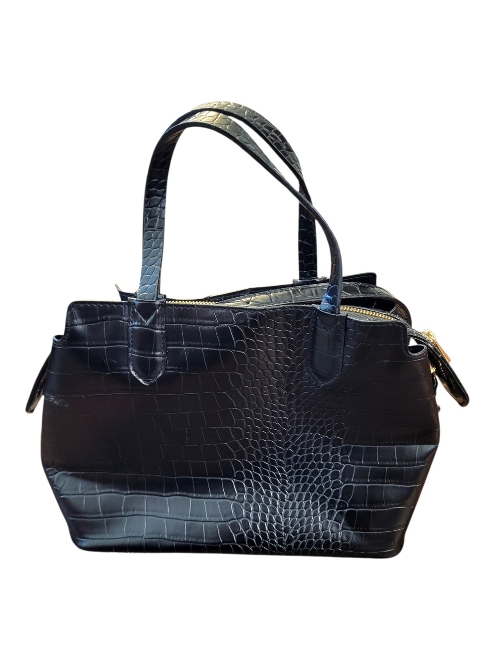 A New Day Black Faux Croc-Embossed Satchel Handbag with Gold Hardware - Picture 4 of 11